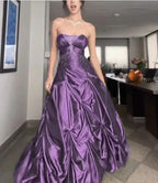 Pretty Forest Green A-Line Long Prom Dress With Silver Beads Sweet Strapless Satin Evening Dress