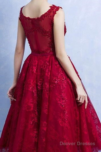 Pretty Handmade Knee Length Dark Red Lace Junior Party Dress, Beautiful Tulle Dress
