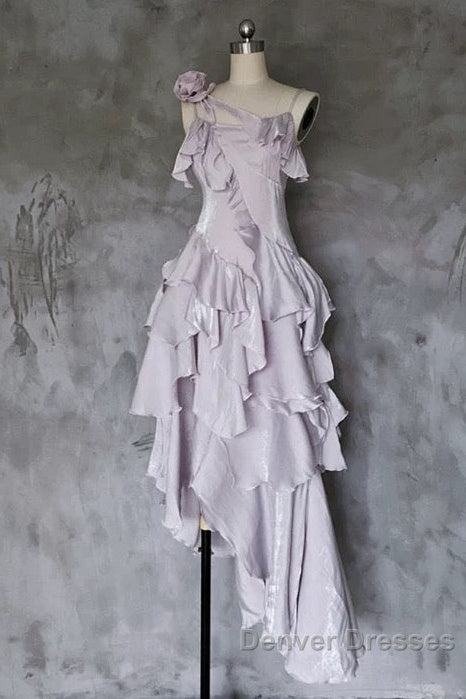 Pretty Irregular Ruffled Suspender Prom Dress With Detachable Rose Long Birthday Dress For Women