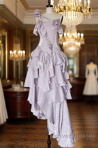 Pretty Irregular Ruffled Suspender Prom Dress With Detachable Rose Long Birthday Dress For Women