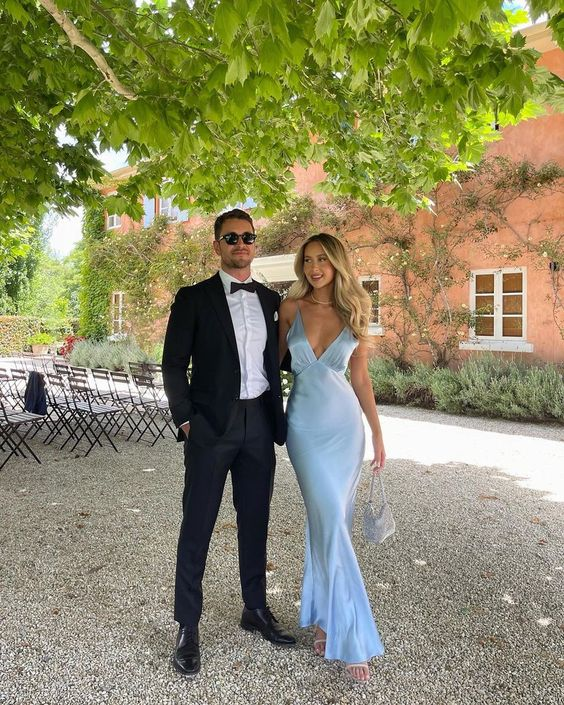 Simple Light Blue Long Prom Dress Main image