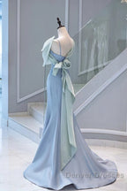 Pretty Mermaid Blue Satin Long Evening Dress Prom Dress