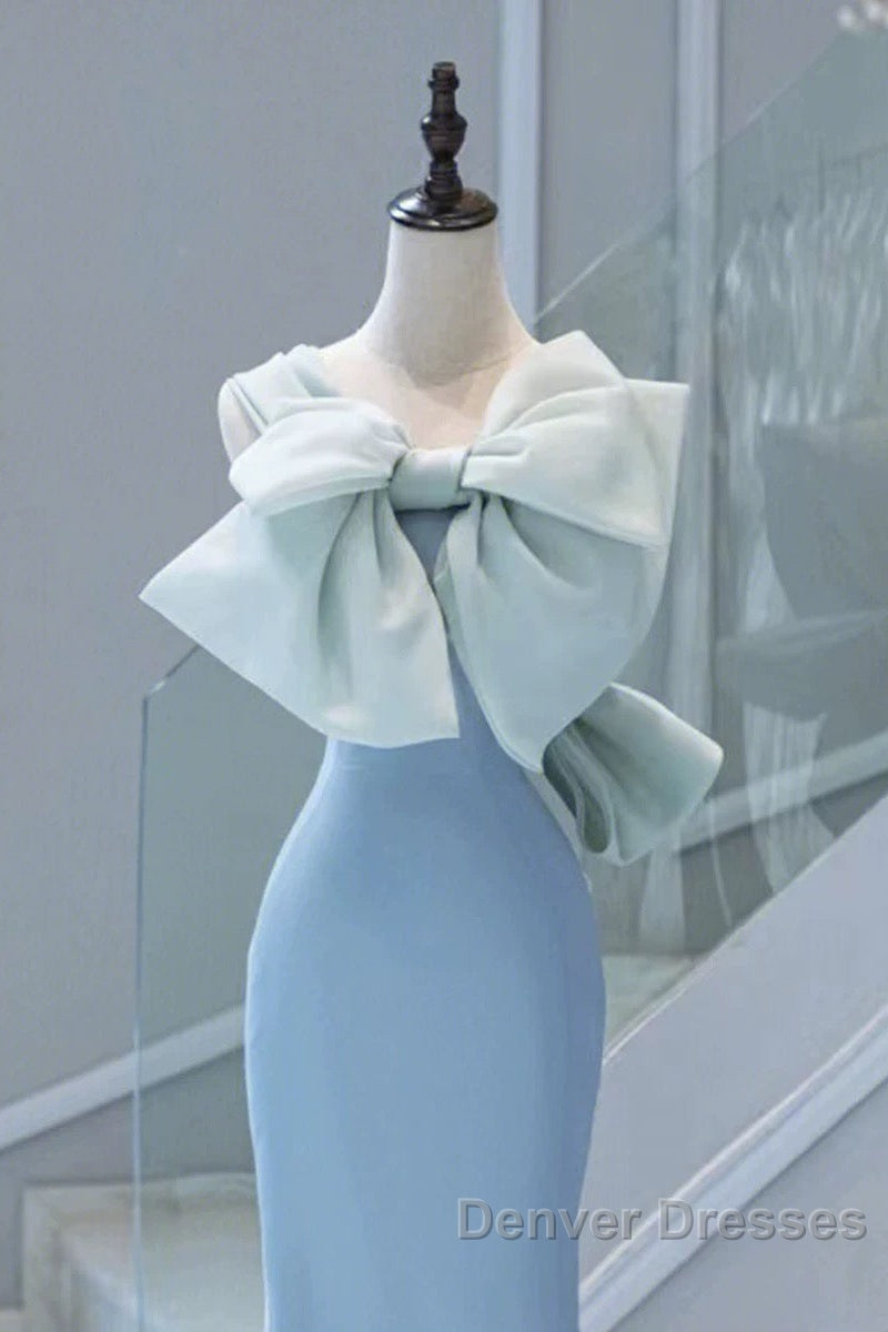 Pretty Mermaid Blue Satin Long Evening Dress Prom Dress