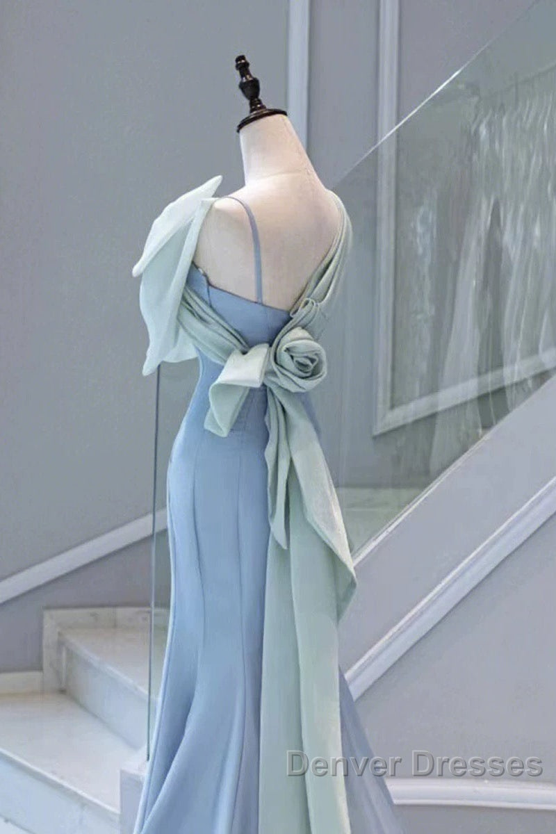 Pretty Mermaid Blue Satin Long Evening Dress Prom Dress