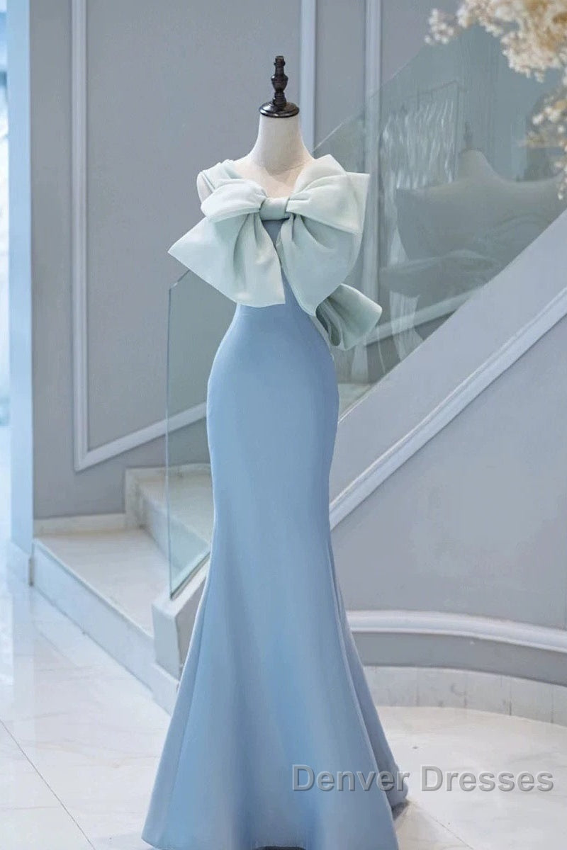 Pretty Mermaid Blue Satin Long Evening Dress Prom Dress