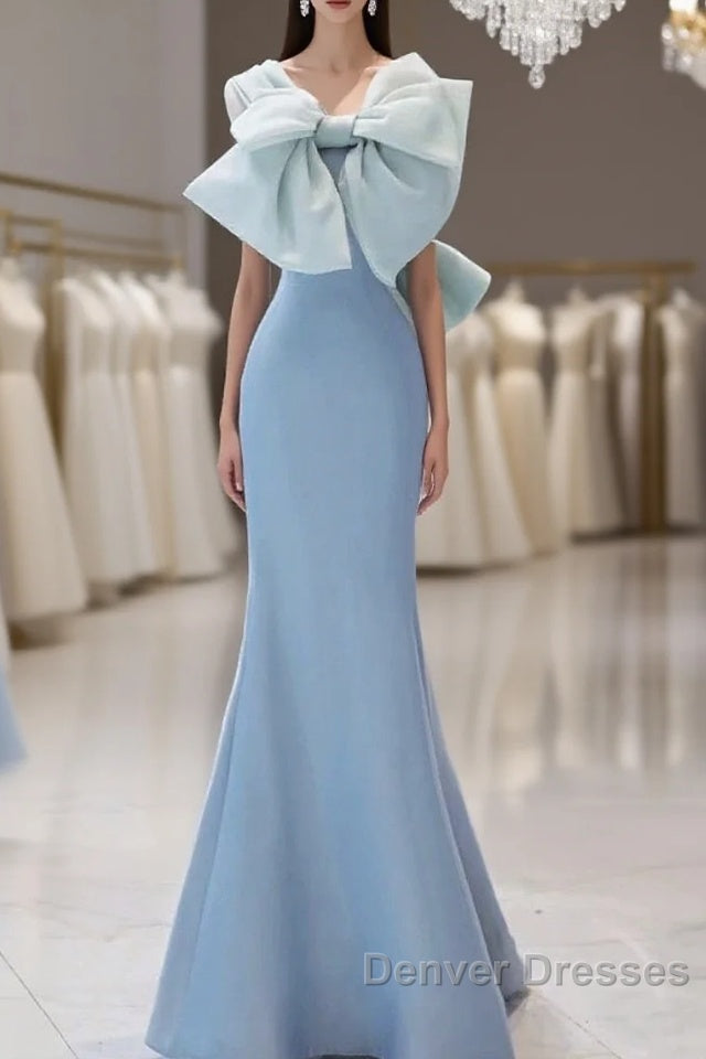 Pretty Mermaid Blue Satin Long Evening Dress Prom Dress Main image