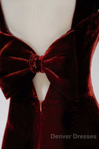 Pretty Mermaid Burgundy Velvet Slit Evening Dress Prom Dress