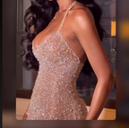 Pretty Mermaid Halter Neckline Long Sequin Champagne Party Dress Prom Dress
