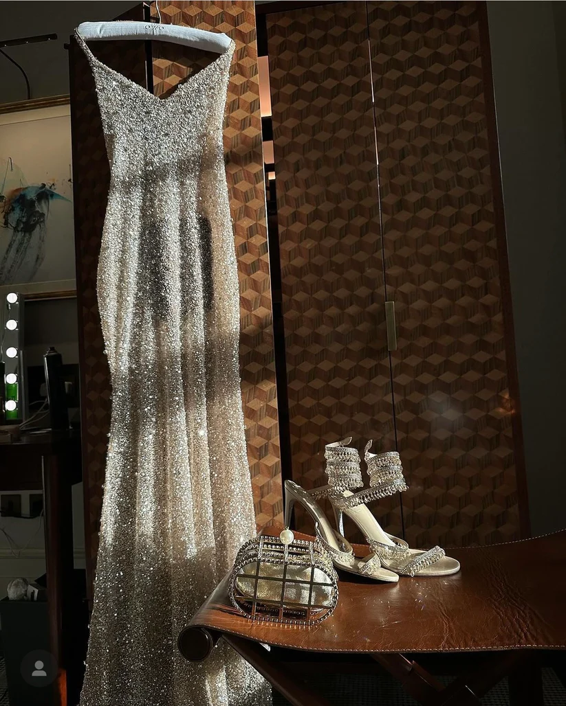 Pretty Mermaid Halter Neckline Long Sequin Champagne Party Dress Prom Dress