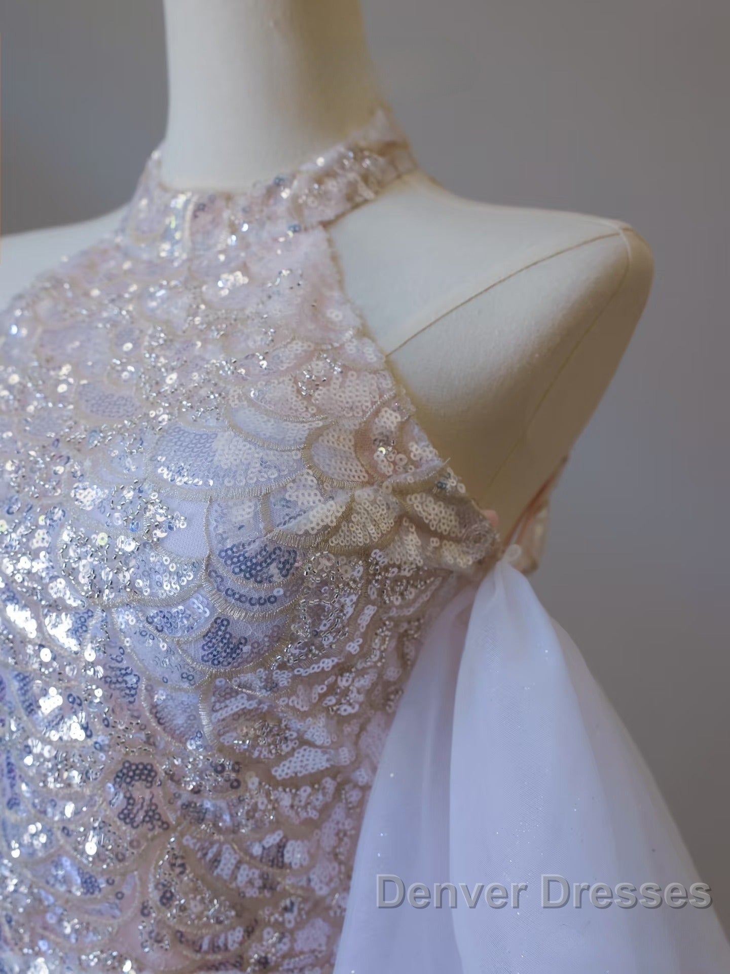 Pretty Mermaid High Neckline Sequin Beads Long Prom Dress Formal Evening Dress