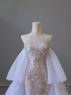 Pretty Mermaid High Neckline Sequin Beads Long Prom Dress Formal Evening Dress