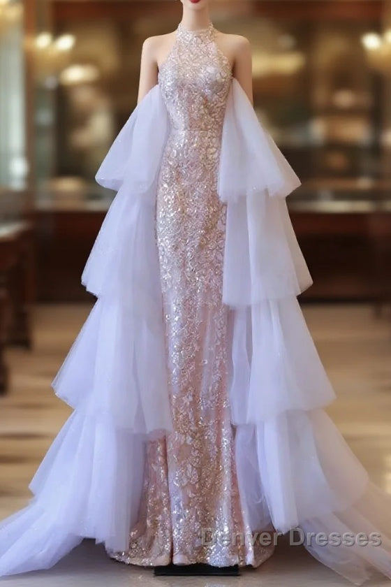 Pretty Mermaid High Neckline Sequin Beads Long Prom Dress Formal Evening Dress Main image