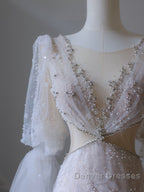 Pretty Mermaid Long Sleeves Pink Prom Dress Evening Gowns