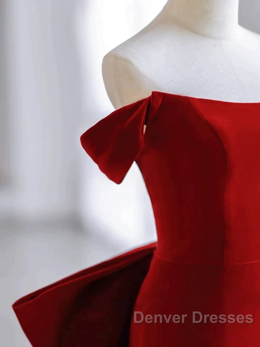Pretty Mermaid Off The Shoulder Burgundy Satin Long Evening Dress Prom Dress
