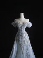 Pretty Mermaid Off The Shoulder Beads Long Prom Dress Formal Evening Dress