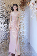 Pretty Mermaid Off The Shoulder Pink Sequin Long Evening Dress Prom Dress