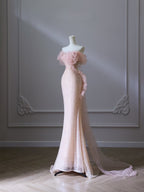 Pretty Mermaid Off The Shoulder Pink Sequin Long Prom Dress Evening Gowns
