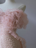 Pretty Mermaid Off The Shoulder Pink Sequin Long Prom Dress Evening Gowns