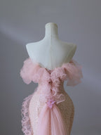 Pretty Mermaid Off The Shoulder Pink Sequin Long Prom Dress Evening Gowns