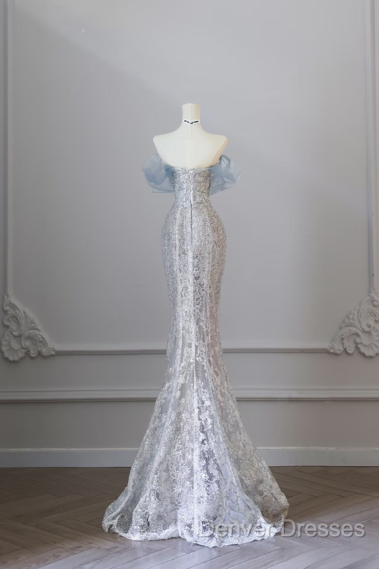 Pretty Mermaid Off The Shoulder Sequin Blue Long Prom Dress Evening Gowns Secondary image