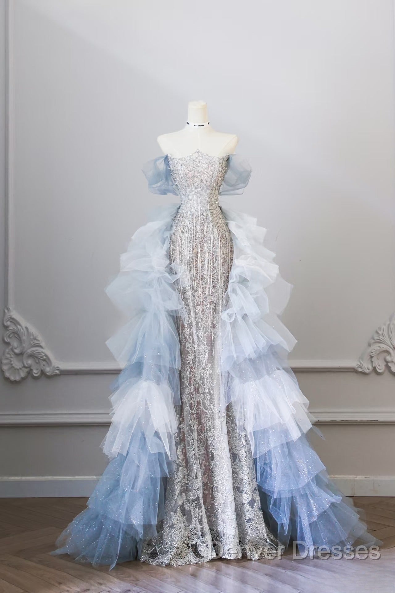 Pretty Mermaid Off The Shoulder Sequin Blue Long Prom Dress Evening Gowns