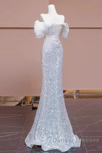 Pretty Mermaid Off The Shoulder Sequin Long Evening Party Dress Prom Dress