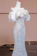 Pretty Mermaid Off The Shoulder Sequin Long Evening Party Dress Prom Dress