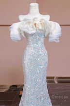 Pretty Mermaid Off The Shoulder Sequin Long Evening Party Dress Prom Dress