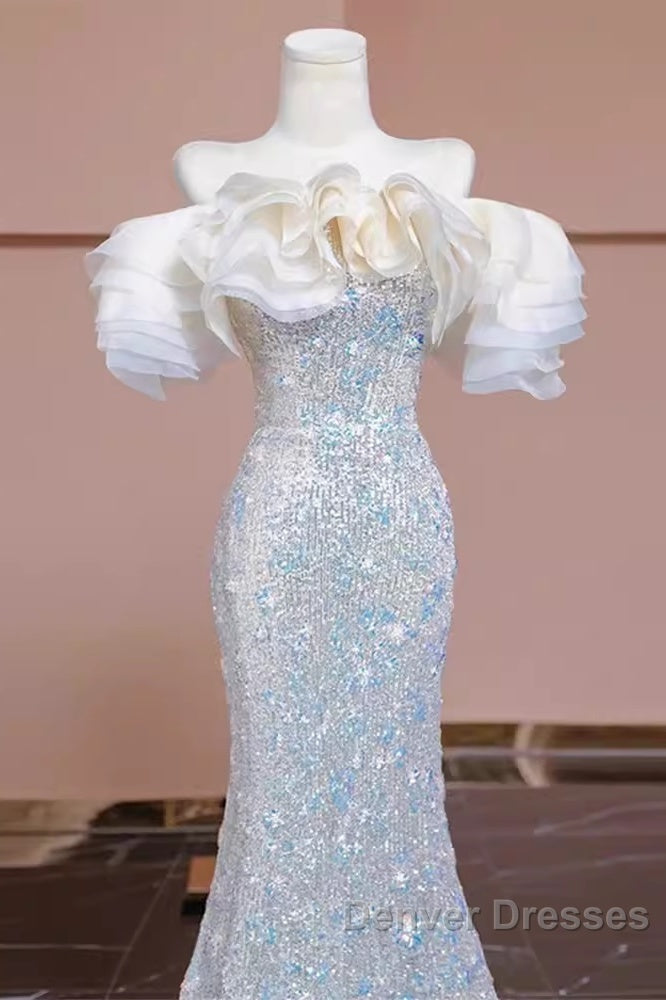 Pretty Mermaid Off The Shoulder Sequin Long Evening Party Dress Prom Dress