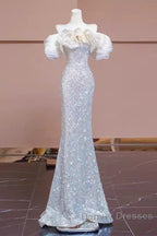 Pretty Mermaid Off The Shoulder Sequin Long Evening Party Dress Prom Dress