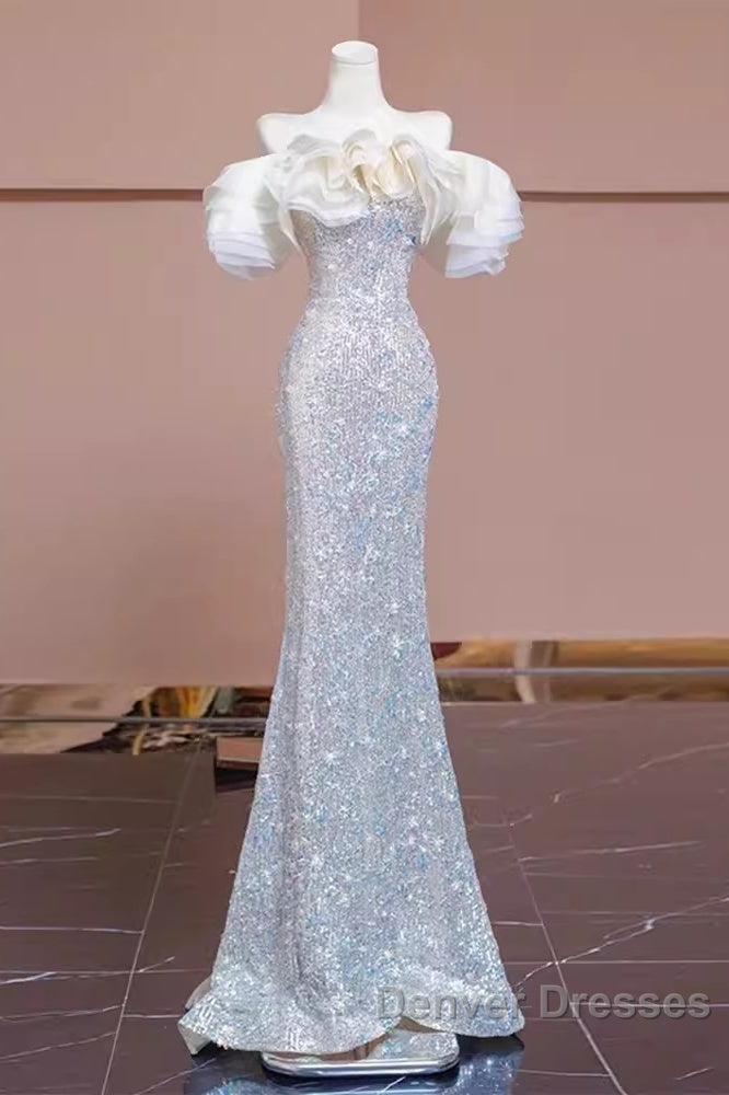 Pretty Mermaid Off The Shoulder Sequin Long Evening Party Dress Prom Dress