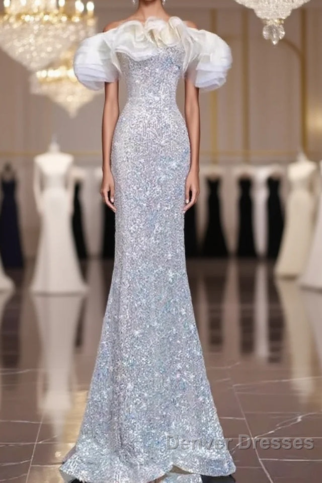 Pretty Mermaid Off The Shoulder Sequin Long Evening Party Dress Prom Dress