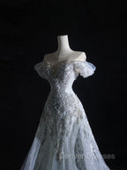 Pretty Mermaid Off The Shoulder Silver Beads Long Prom Dress Formal Evening Dress