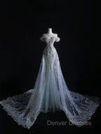 Pretty Mermaid Off The Shoulder Silver Beads Long Prom Dress Formal Evening Dress
