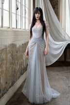 Pretty Mermaid Off The Shoulder Silver Sequin Evening Dress Prom Dress