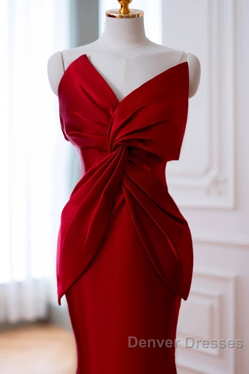 Pretty Mermaid One Shoulder Red Satin Long Evening Dress Prom Dress Secondary image
