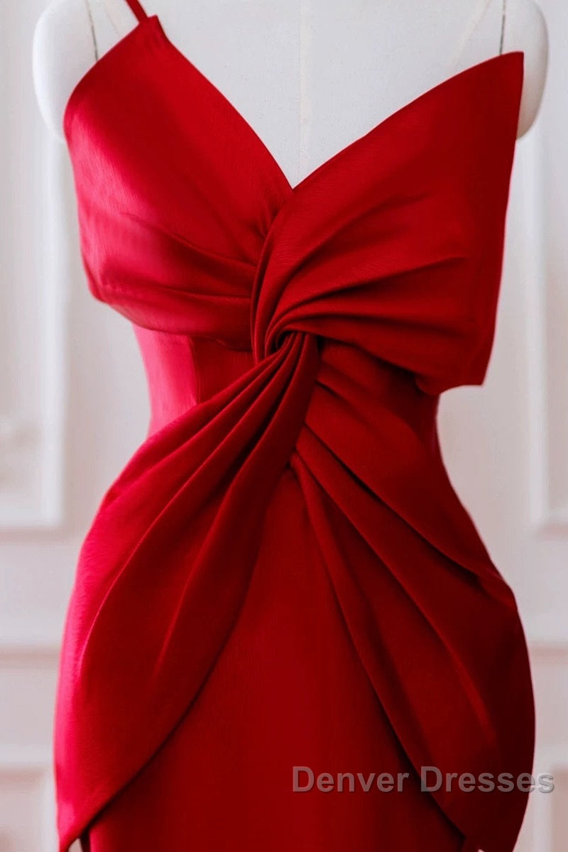 Pretty Mermaid One Shoulder Red Satin Long Evening Dress Prom Dress