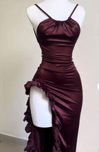Pretty Mermaid Spaghetti Straps Burgundy Backless Prom Dress Party Dress
