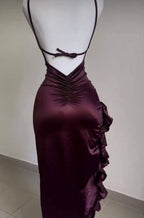 Pretty Mermaid Spaghetti Straps Burgundy Backless Prom Dress Party Dress