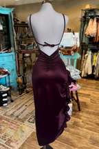 Pretty Mermaid Spaghetti Straps Burgundy Backless Prom Dress Party Dress