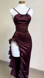Pretty Mermaid Spaghetti Straps Burgundy Backless Prom Dress Party Dress