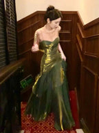 Pretty Mermaid Spaghetti Straps Olive Green Long Prom Dress Evening Gowns