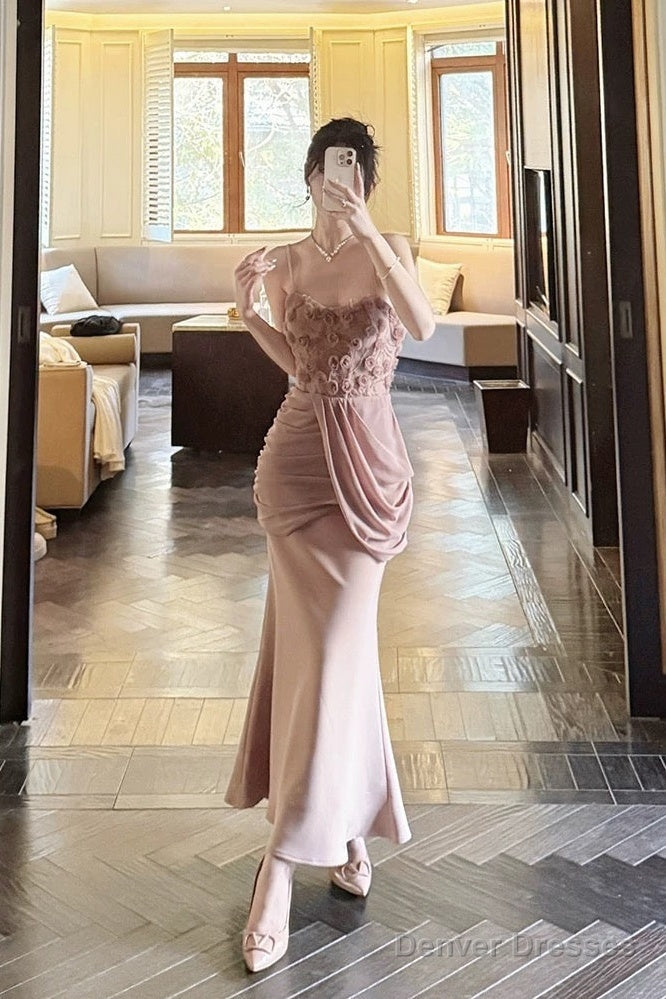 Pretty Mermaid Spaghetti Straps Pink Long Evening Dress Prom Dresses Main image