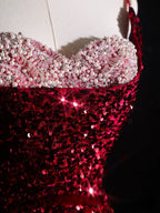 Pretty Mermaid Spaghetti Straps Sequin Beads Burgundy Long Prom Dress Formal Evening Dress