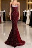 Pretty Mermaid Spaghetti Straps Sequin Beads Burgundy Long Prom Dress Formal Evening Dress