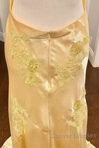 Pretty Mermaid Spaghetti Straps Yellow Backless Long Party Dress Prom Dress
