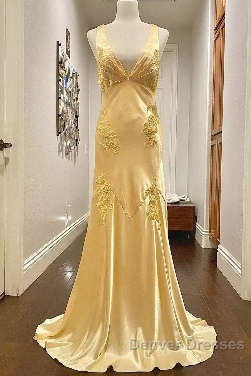 Pretty Mermaid Spaghetti Straps Yellow Backless Long Party Dress Prom Dress