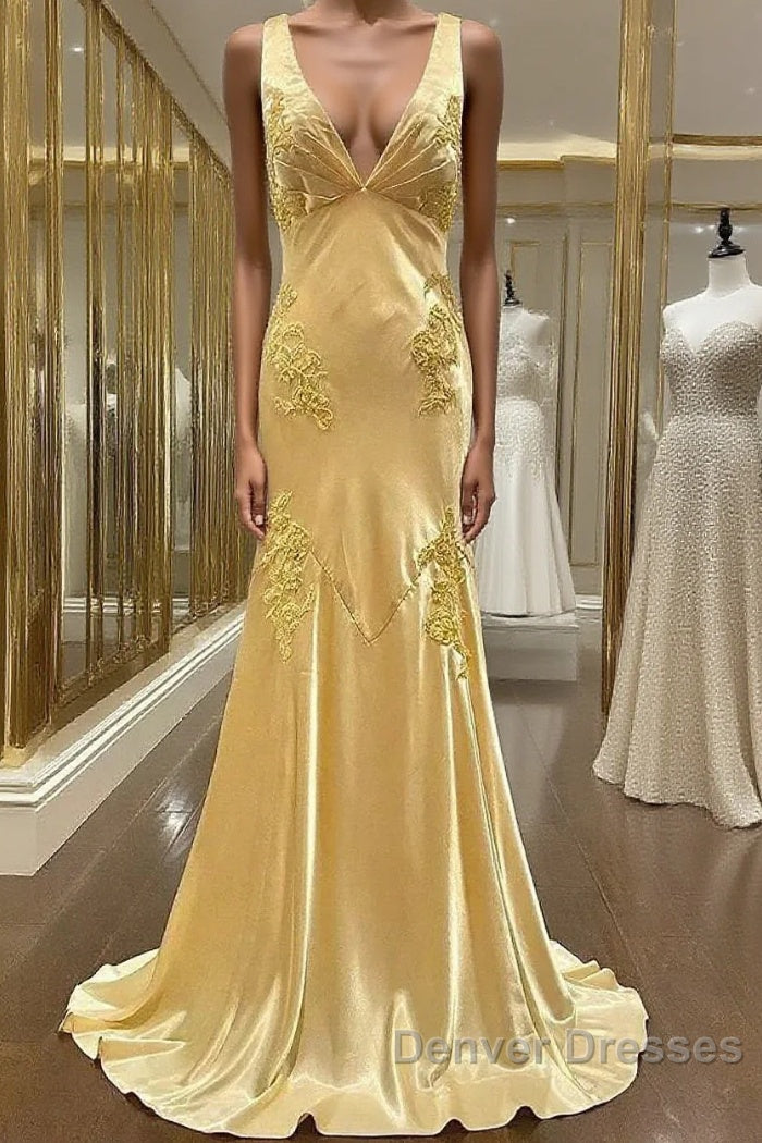 Pretty Mermaid Spaghetti Straps Yellow Backless Long Party Dress Prom Dress Main image