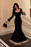 Pretty Mermaid Square Neckline Black Prom Dresses Birthday Outfits Evening Gown