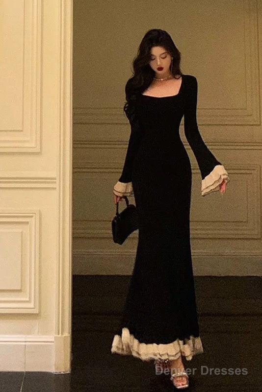 Pretty Mermaid Square Neckline Black Prom Dresses Birthday Outfits Evening Gowns Main image